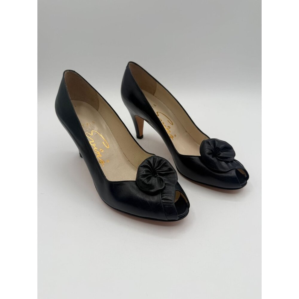 Vintage Evins Italy Women's Navy RITZIA Peep Toe High Heels Size 5.5